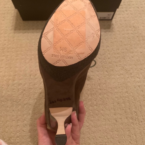 L.A.M.B Pier Suede Lace Shearling Fur Cuff Booties - Picture 5 of 6